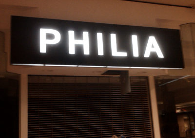 Custom Illuminated Exterior Sign for Philia