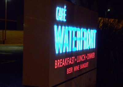 Custom Monument Sign for Waterfront Cafe - night view