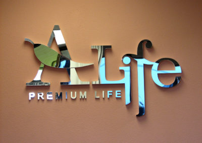 Custom Designed and Fabricated Interior Dimensional Wall Sign for ALife